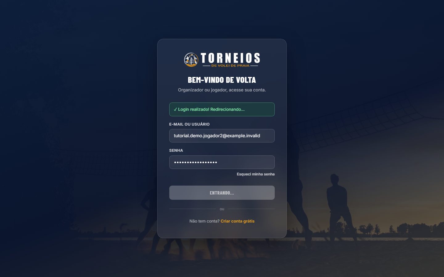 Confirmação de login realizado